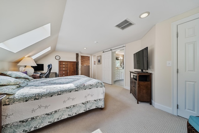 109 Temple Rd, Wilton, NH 03086 - bedroom with a skylight, light colored carpet, baseboards, connected bathroom, and recessed lighting