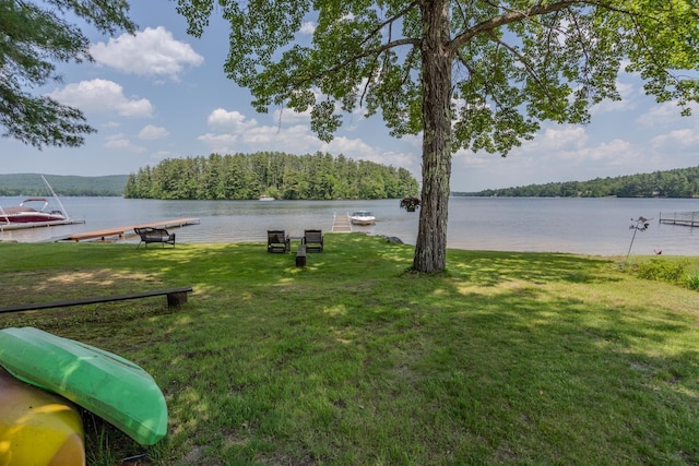 42 Bennett Bridge Rd, Northwood, NH 03261 - dock area featuring a lawn, a water view, and a view of trees