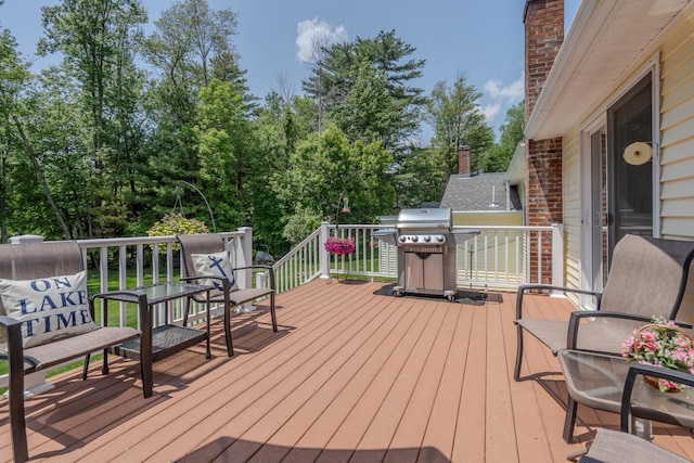 42 Bennett Bridge Rd, Northwood, NH 03261 - wooden terrace with grilling area and view of wooded area