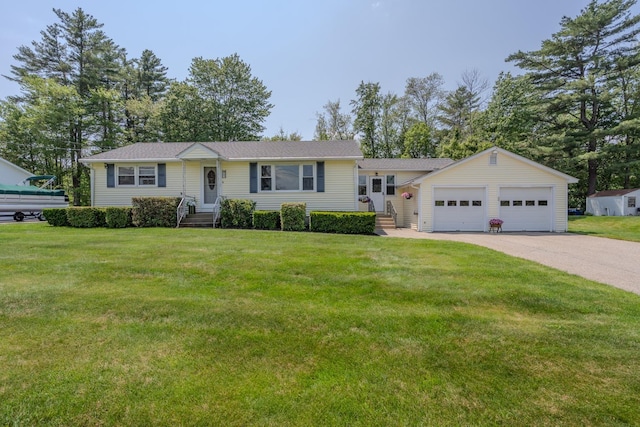 42 Bennett Bridge Rd, Northwood, NH 03261 - ranch-style home featuring a front yard, an attached garage, entry steps, and driveway