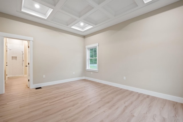 288 Sterling Dr, Laconia, NH 03249 - unfurnished room with light wood-style floors, baseboards, beam ceiling, coffered ceiling, and recessed lighting