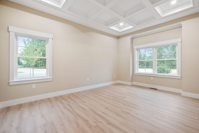 288 Sterling Dr, Laconia, NH 03249 - unfurnished room with healthy amount of natural light, light wood-type flooring, coffered ceiling, beamed ceiling, and baseboards