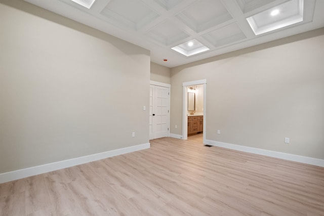 288 Sterling Dr, Laconia, NH 03249 - unfurnished room featuring light wood-style floors, baseboards, coffered ceiling, beam ceiling, and recessed lighting