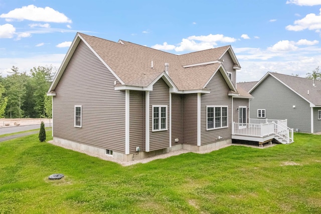 288 Sterling Dr, Laconia, NH 03249 - back of house with roof with shingles, a wooden deck, and a lawn