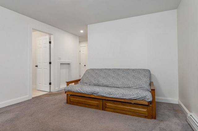 21 Bateman St, Sanford, ME 04073 - sitting room featuring a baseboard heating unit, recessed lighting, carpet flooring, and baseboards