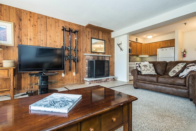 133 E Mountain Rd Unit 3D13, Killington, VT 05751 - living area with wooden walls and a fireplace