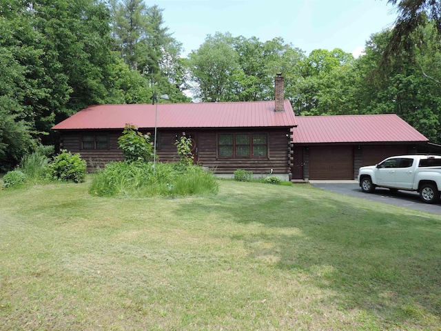 74 Pine Ridge Rd, Hillsborough, NH 03244 - log cabin featuring a chimney, log siding, and a front yard