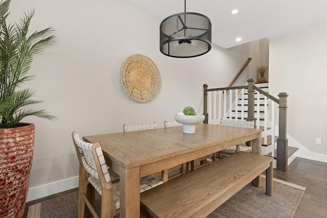 25 Little Bay Dr, Dover, NH 03820 - dining area featuring stairs, baseboards, wood finished floors, and recessed lighting