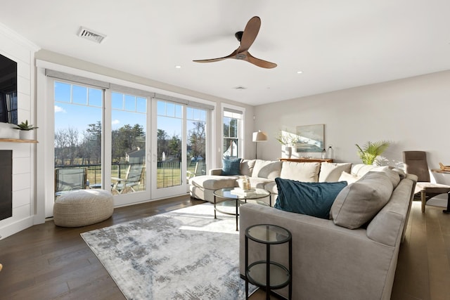 25 Little Bay Dr, Dover, NH 03820 - living area with hardwood / wood-style floors, ceiling fan, and recessed lighting