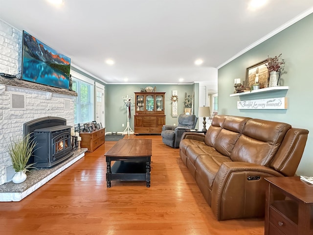 128 Gale St, Canaan, VT 05903 - living area with crown molding, light wood finished floors, and recessed lighting