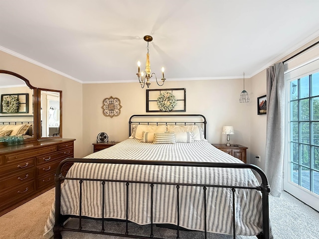 128 Gale St, Canaan, VT 05903 - bedroom with carpet floors, ornamental molding, and a chandelier