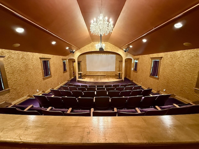 83 Maple St, Morristown, VT 05661 - cinema featuring arched walkways, lofted ceiling, and a chandelier