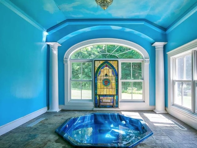 83 Maple St, Morristown, VT 05661 - detailed view of ornate columns and crown molding