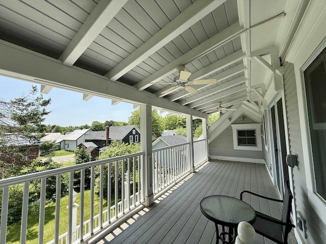 83 Maple St, Morristown, VT 05661 - wooden terrace featuring a ceiling fan and a residential view