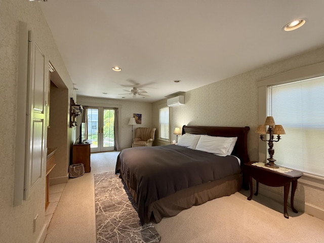 83 Maple St, Morristown, VT 05661 - bedroom with a wall unit AC, access to outside, carpet floors, recessed lighting, and ceiling fan