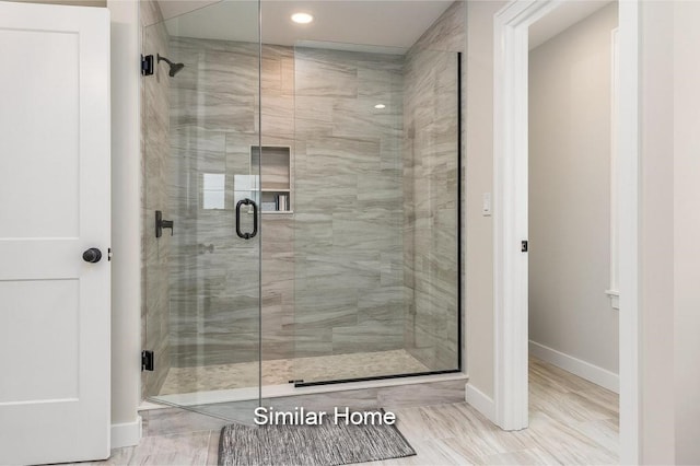LOT47 Baker Rd Unit 47, Wells, ME 04090 - bathroom with a stall shower, baseboards, and recessed lighting