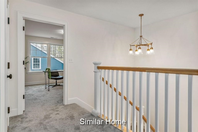 LOT47 Baker Rd Unit 47, Wells, ME 04090 - corridor featuring an upstairs landing, carpet, a chandelier, and baseboards