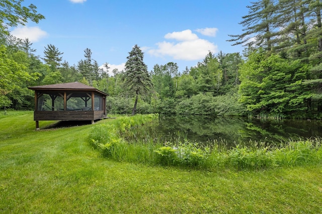372 Brill Rd, Landaff, NH 03785 - view of yard featuring a gazebo, a wooded view, and a water view