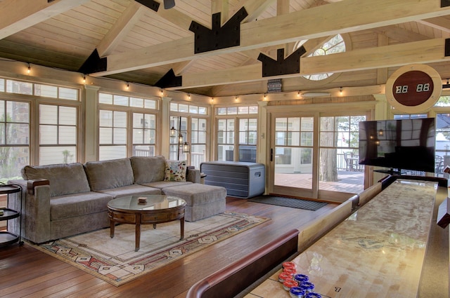194 Maquam Shore Rd, Swanton, VT 05488 - living room featuring wooden ceiling and hardwood / wood-style flooring