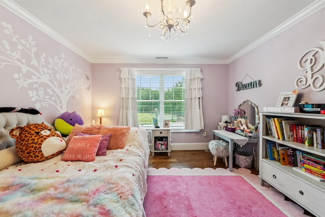 32 Burnham Rd, Windham, NH 03087 - bedroom featuring crown molding, a chandelier, and wood finished floors