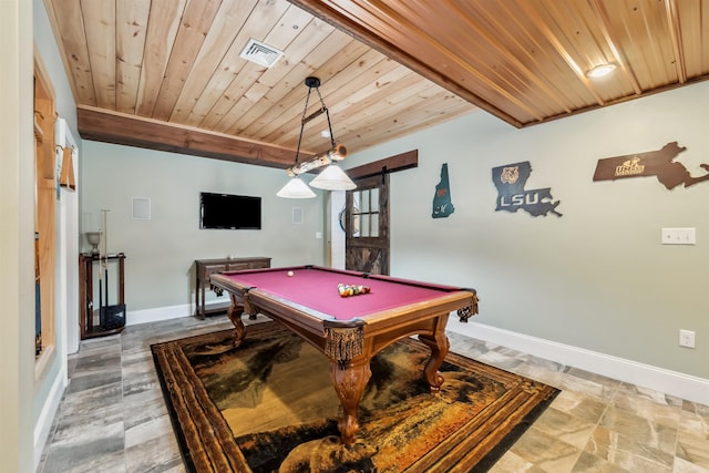 32 Burnham Rd, Windham, NH 03087 - recreation room with a barn door, wood ceiling, and billiards table