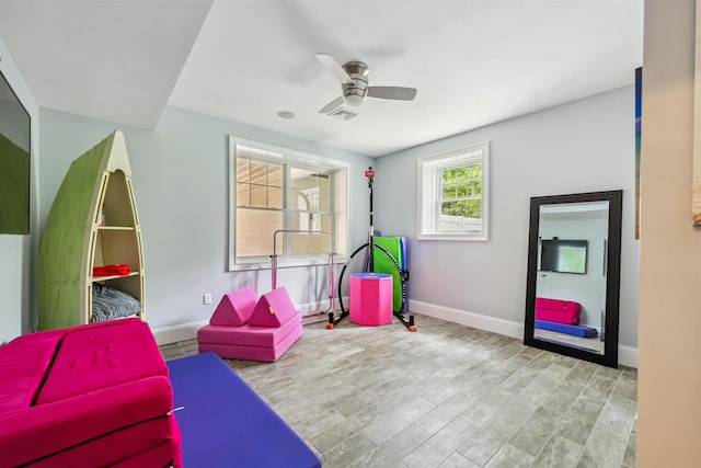 32 Burnham Rd, Windham, NH 03087 - rec room featuring a ceiling fan and wood finished floors