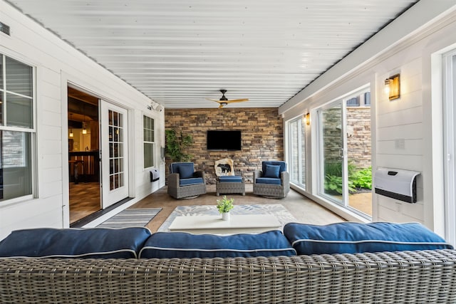 32 Burnham Rd, Windham, NH 03087 - sunroom featuring an outdoor living space and ceiling fan