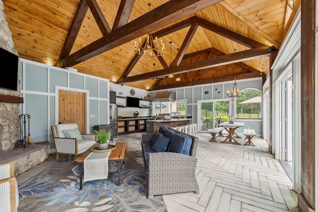 32 Burnham Rd, Windham, NH 03087 - sunroom / solarium featuring a chandelier