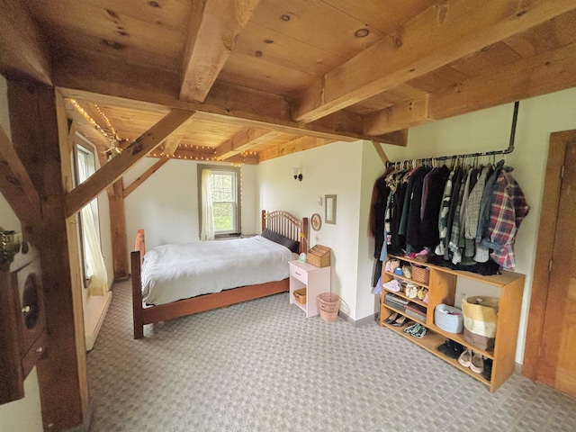 6 Alfano Dr, Enfield, NH 03748 - carpeted bedroom featuring a wooden ceiling with exposed beams and baseboards