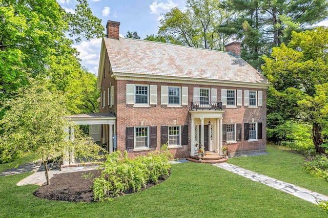 84 S Main St, Hanover, NH 03755 - colonial inspired home with a chimney, a high end roof, a front yard, and brick siding