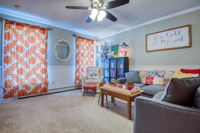 290 Elm St, Littleton, NH 03561 - carpeted living area featuring ornamental molding and ceiling fan