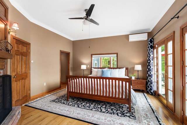 20 Bennett Cir, Antrim, NH 03440 - bedroom with a wall mounted air conditioner, light wood-type flooring, crown molding, and multiple windows