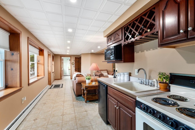 20 Bennett Cir, Antrim, NH 03440 - kitchen featuring white range with electric stovetop, a baseboard heating unit, recessed lighting, dishwasher, and black microwave