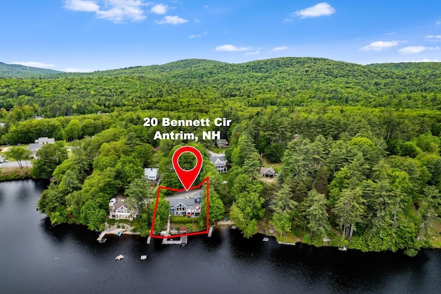 20 Bennett Cir, Antrim, NH 03440 - aerial overview of property's location featuring a large body of water and property parcel outlined