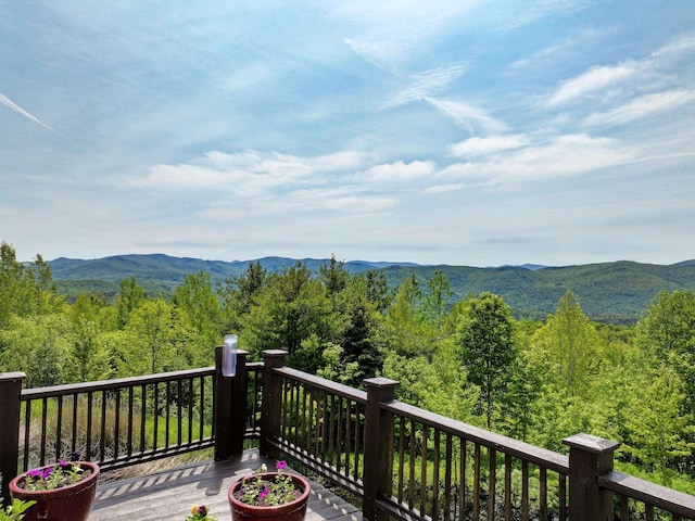 1074 N Hollow Rd, Rochester, VT 05767 - wooden deck featuring a forest view and a mountain view