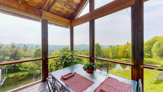 1074 N Hollow Rd, Rochester, VT 05767 - sunroom / solarium featuring wooden ceiling, lofted ceiling, and a mountain view