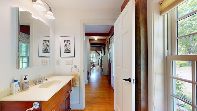 1074 N Hollow Rd, Rochester, VT 05767 - bathroom with vanity and wood finished floors