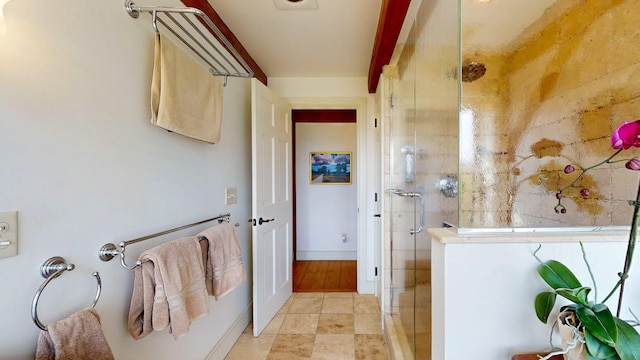 1074 N Hollow Rd, Rochester, VT 05767 - full bathroom featuring a shower stall and tile patterned floors