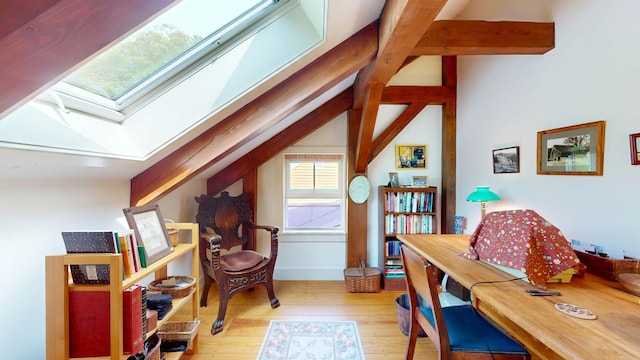 1074 N Hollow Rd, Rochester, VT 05767 - office featuring a skylight, lofted ceiling, and wood-type flooring