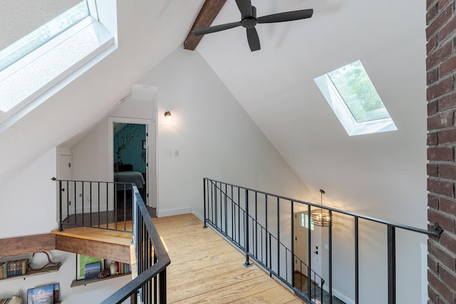 12 Garrison Ln, Madbury, NH 03823 - staircase with a skylight, wood finished floors, and ceiling fan