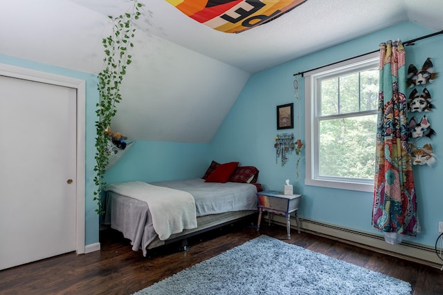 12 Garrison Ln, Madbury, NH 03823 - bedroom with lofted ceiling, wood finished floors, and a baseboard heating unit