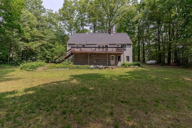 12 Garrison Ln, Madbury, NH 03823 - back of house featuring a wooden deck, a yard, stairway, and a chimney