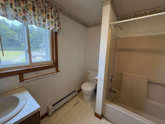 28 Old Orchard Way, Manchester, NH 03103 - full bath featuring a baseboard radiator, tub / shower combination, vanity, and tile patterned floors