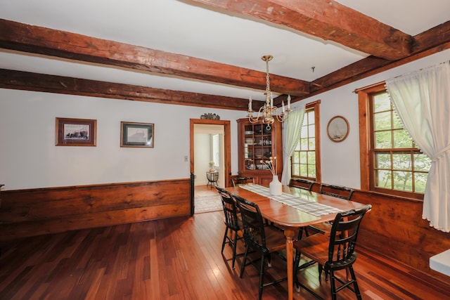 1448 Bound Tree Rd, Hopkinton, NH 03229 - dining area featuring a chandelier, beam ceiling, and wood-type flooring