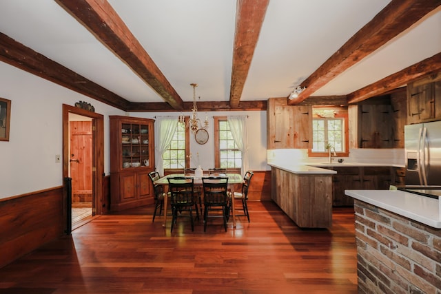 1448 Bound Tree Rd, Hopkinton, NH 03229 - dining room with dark wood-style floors and beamed ceiling