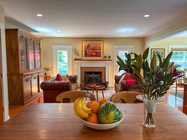 2 Parker Farm Ln, Amherst, NH 03031 - living area featuring recessed lighting, light wood-type flooring, and a brick fireplace