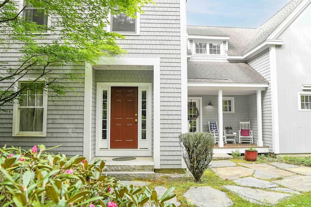 2 Parker Farm Ln, Amherst, NH 03031 - entrance to property featuring a porch and roof with shingles