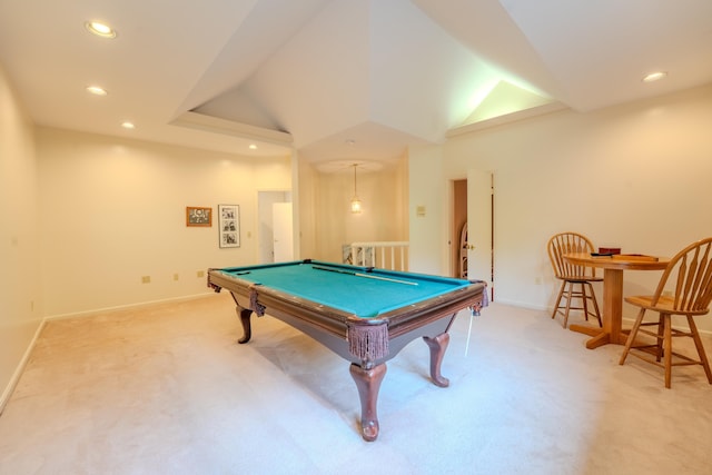58 Bunker Ln Unit 3, Lincoln, NH 03251 - game room with light colored carpet, recessed lighting, billiards table, and vaulted ceiling