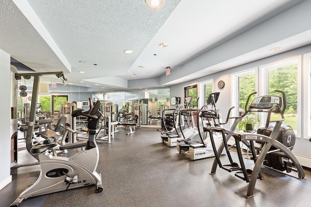 105 Timberline Rd S Unit L8, Killington, VT 05751 - gym featuring a textured ceiling and recessed lighting