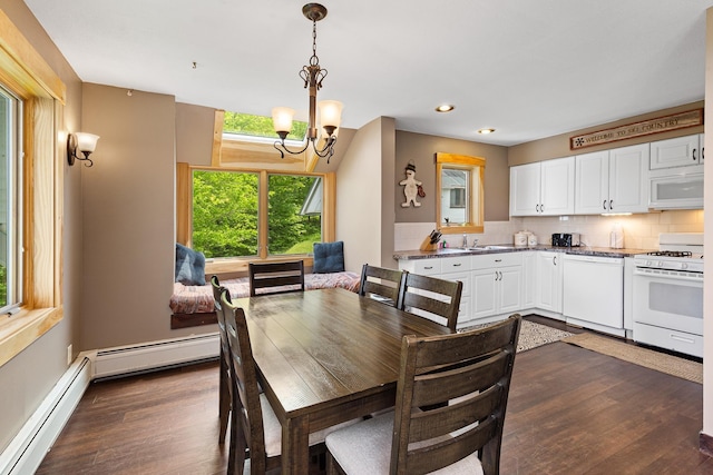 105 Timberline Rd S Unit L8, Killington, VT 05751 - dining space featuring a baseboard heating unit, a chandelier, recessed lighting, and dark wood-style flooring